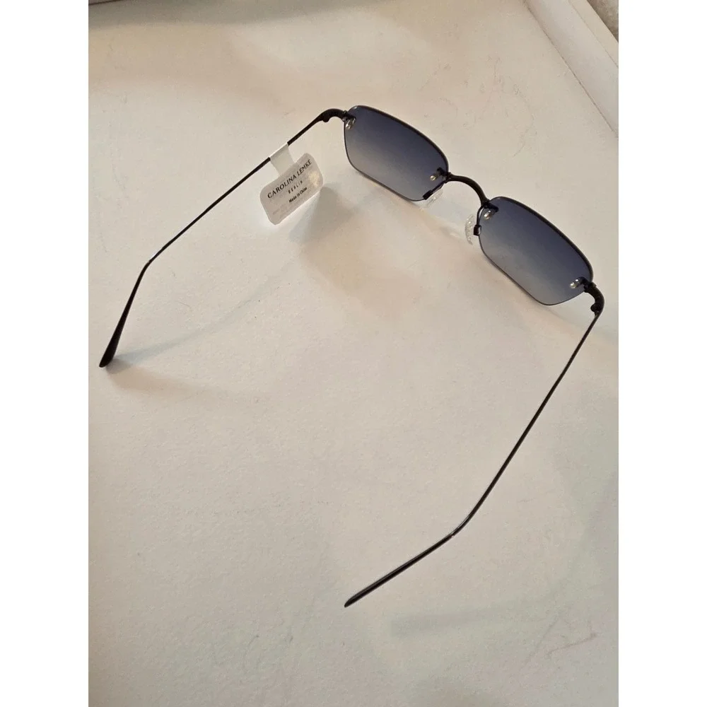 Carolina Lemke Berlin Rimless Sunglasses Blue Mirrored Lens Black Metal Frame